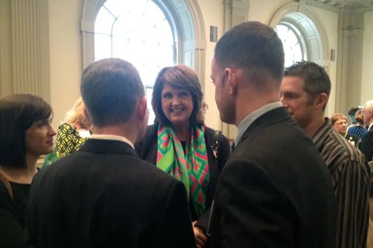 Ireland's deputy prime minister, Joan Burton, in Center City on Saturday. (Jessica Parks/Inquirer Staff)