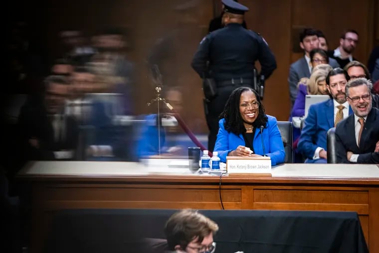 Supreme Court nominee Judge Ketanji Brown Jackson testifies before the Senate Judiciary Committee on Capitol Hill on March 23, 2022. After the panel's party-line deadlock, her nomination was advanced in a Senate procedural vote.