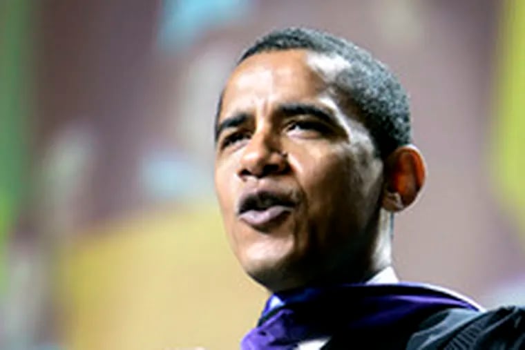 Barack Obama addresses Southern New Hampshire graduates.