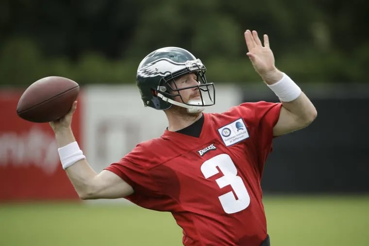 Philadelphia Eagles quarterback Matt McGloin throws a pass at training camp Monday.