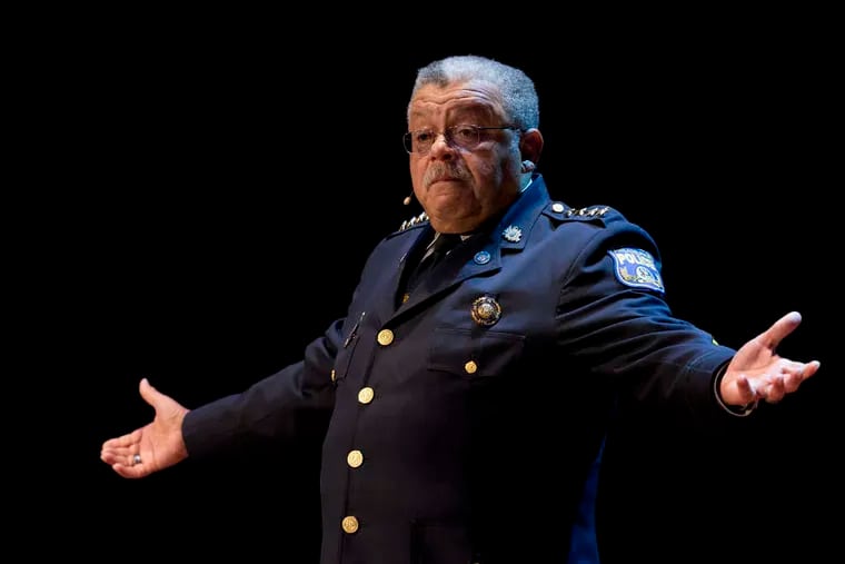 Philadelphia Police Commissioner Charles H. Ramsey speaks during a symposium at Temple University's Performing Arts Center.