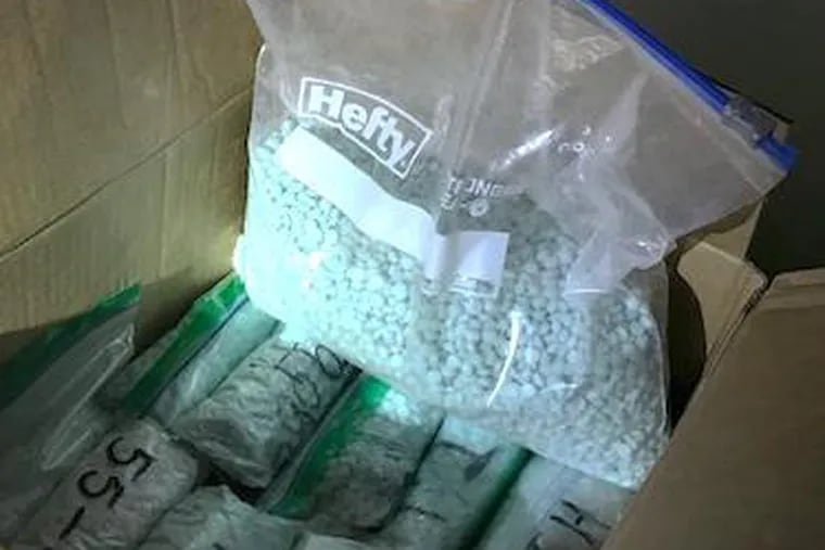 Counterfeit painkillers containing the powerful synthetic opioid fentanyl seized by Philadelphia Drug Enforcement Agency agents.