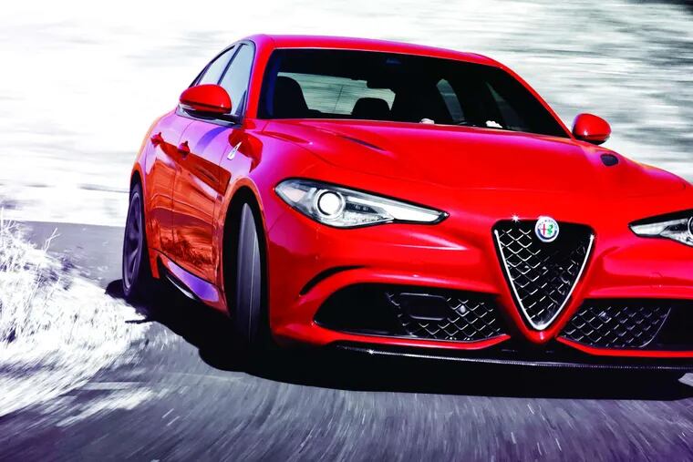 The 2017 Alfa Romeo Giulia Quadrifoglio has a V-6 that, with the help of two turbochargers, derives 505 horsepower and is blindingly fast.