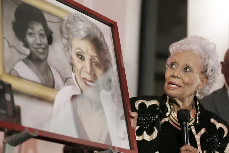 Trudy Haynes with her portrait that was unveiled during the Philadelphia Legacies portrait awards in September 2019.