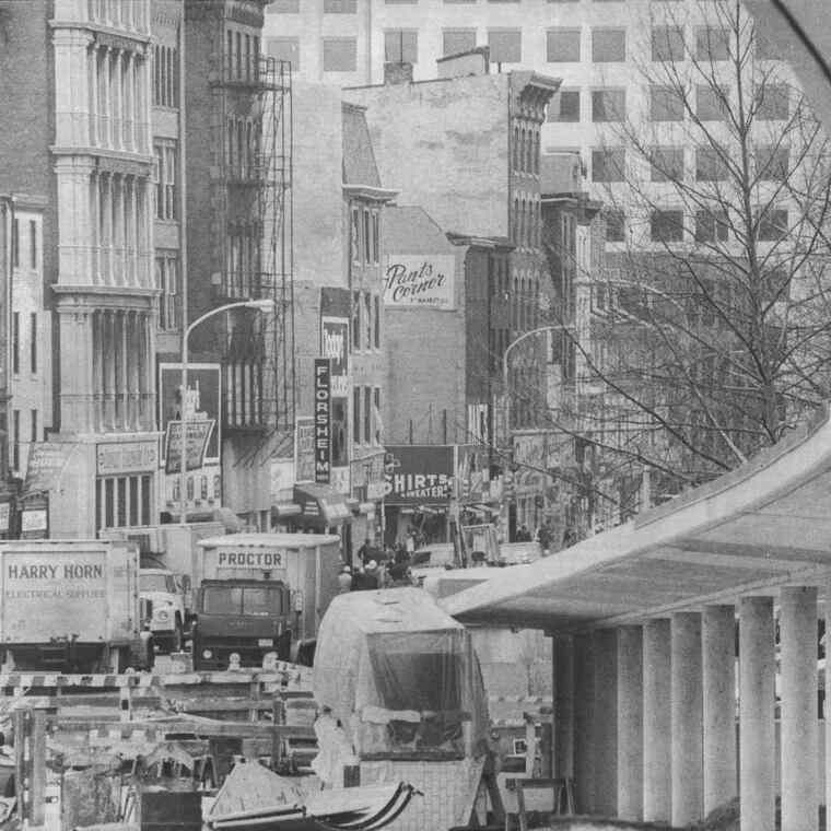 A view of Market Street between Second and Third Streets from the I-95 ramp, which was under construction, in March 1979. Cities designed to accommodate cars have been a failure, writes Vukan R. Vuchic.