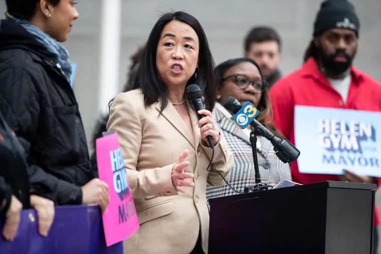 Mayoral candidate Helen Gym speaks in Philadelphia on Monday. The Working Families Party and other organizations announced their endorsement of Gym.