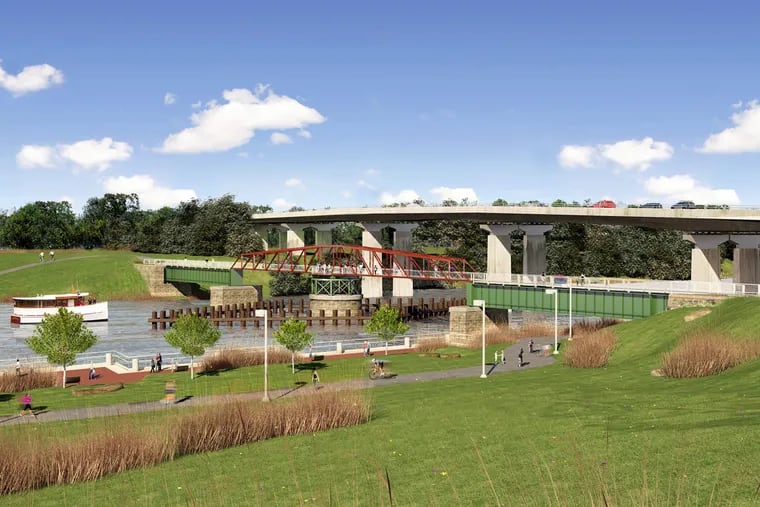 A rendering of a pedestrian bridge connecting the Bartram’s Mile section of the Schuylkill trail to the Grays Ferry crescent.