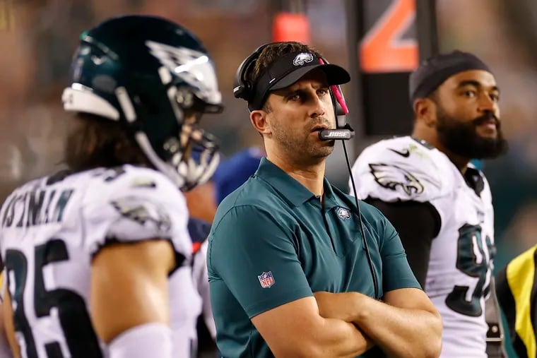 Eagles coach Nick Sirianni watches from the sideline during Thursday's preseason game against the Steelers.