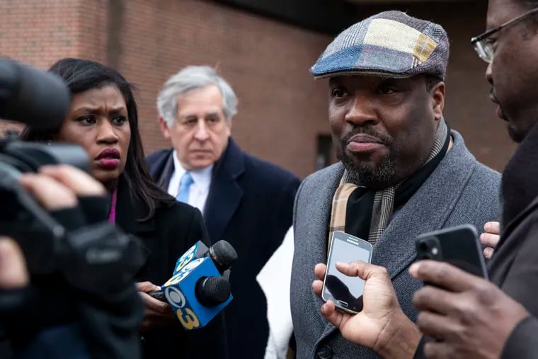 Philadelphia City Councilperson Kenyatta Johnson talks with reporters as he leaves the Federal Courthouse after pleading not guilty to federal corruption charges in Philadelphia on Jan. 31, 2020.