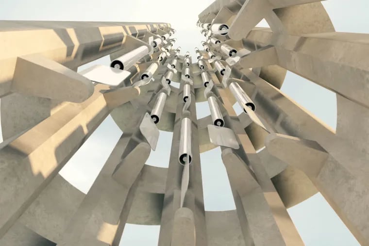 A rendering showing the inside of the Tower of Voices, a 93-foot tower outfitted with 40 wind chimes, each emitting a different tone, one for each victim in the United 93 crash in Shanksville, Pa.
