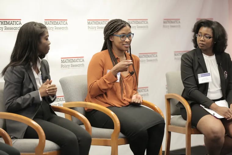 Kayla Jones (right), chief engagement officer of the Sadie Collective, hosts a panel discussion at the first Sadie T. M. Alexander Conference on Economics in Washington, D.C., in February.