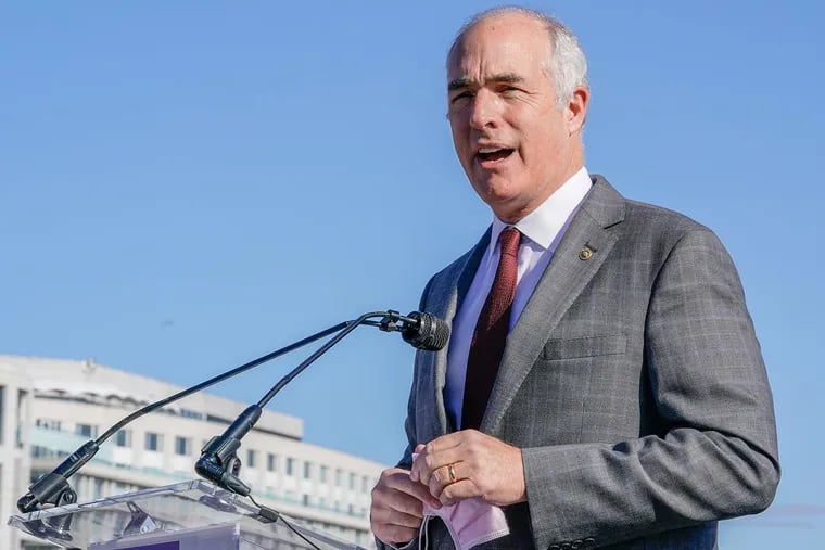 Senator Bob Casey (D., Pa.) speaks at the "Time to Deliver" Home Care Workers rally and march on Nov. 16, 2021, in Washington, D.C.