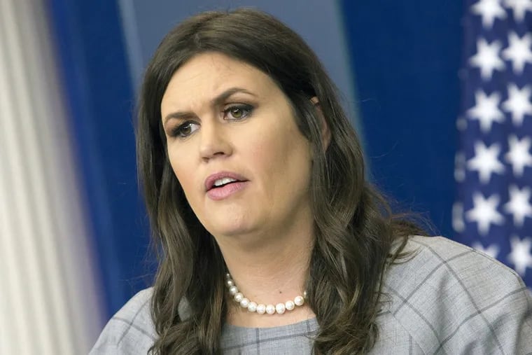 Sarah Huckabee Sanders, White House press secretary, speaks during a White House press briefing in Washington on Oct. 6, 2017.