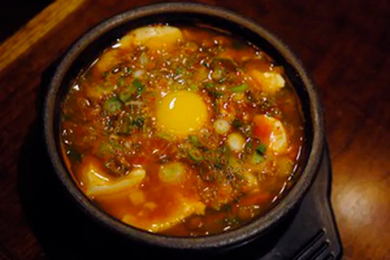 Soodubu, a spicy tofu soup. The restaurant serves a variety of stews zapped with chile.
