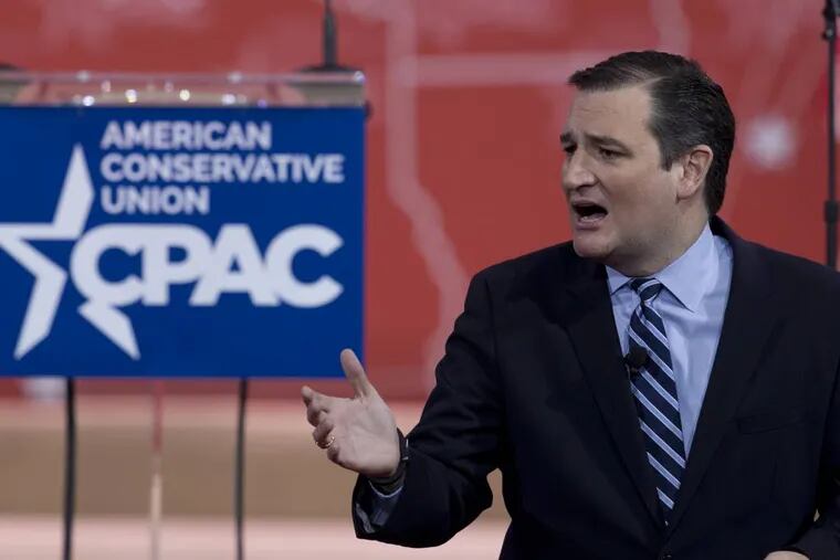 Sen. Ted Cruz, R-Texas speaks during the Conservative Political Action Conference (CPAC) in National Harbor, Md., Thursday, Feb. 26, 2015. (AP Photo/Carolyn Kaster)