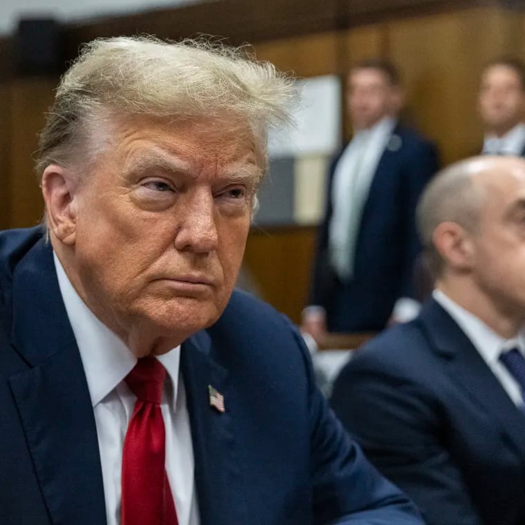 Former President Donald Trump attends jury selection at Manhattan criminal court in New York, April 15, 2024.