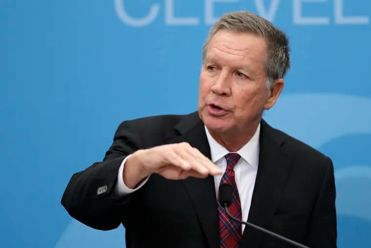 This Tuesday, Dec. 4, 2018 photo shows Ohio Gov. John Kasich speaking at The City Club of Cleveland, in Cleveland. A brewing standoff between legislative Republicans in Ohio and their same-party governor over some big-ticket policy issues was averted, perhaps permanently, during a whirlwind week at the Statehouse. Bills on abortion and guns that outgoing Kasich opposes appeared poised for legislative action as lawmakers returned to work after November's election. A Medicaid expansion he's fiercely defended also faced a looming threat. (AP Photo/Tony Dejak)