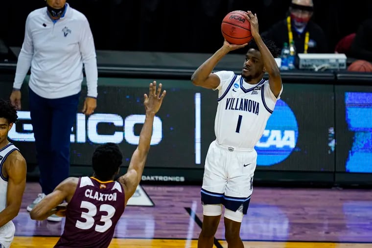 Villanova guard Bryan Antoine (1), shown shooting over Winthrop forward Chase Claxton (33) in a first-round NCAA Tournament game Friday, is one of the players who have provided a spark off the bench in the Wildcats' first two NCAA games.