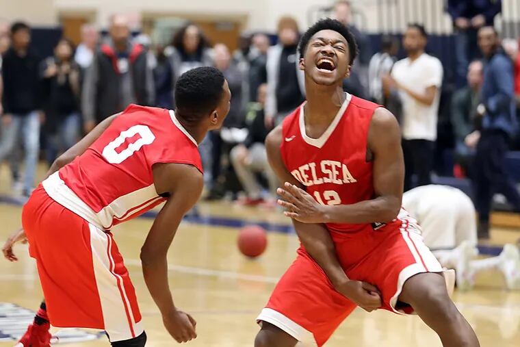 Delsea players Nate Cox (0) and Jacon Gordon celebrate an S.J. 3 semifinal win over Timber Creek.