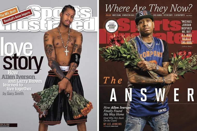 Allen Iverson's two rose covers of Sports Illustrated, on April 23rd, 2001 (left) and July 3rd, 2017 (right).