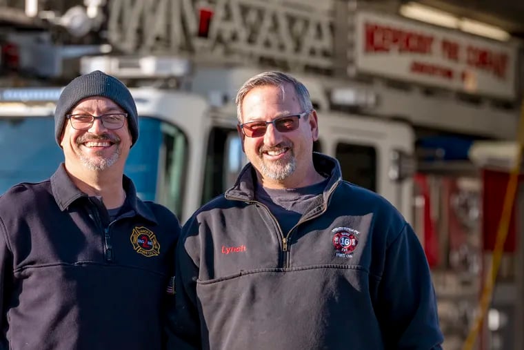 Twin brothers Kevin (left) and Ken Lynch compete to get to fires first. Ken is chief at Independent Fire Company in Jenkintown, and Kevin is the chief of LaMott Fire Company in neighboring Cheltenham.