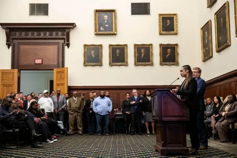 Danielle Outlaw speaks during a press conference introducing her as Commissioner of the Philadelphia Police Department at City Hall in Philadelphia, Pennsylvania on Monday, December 30, 2019. Outlaw was the chief of police in Portland, Ore.