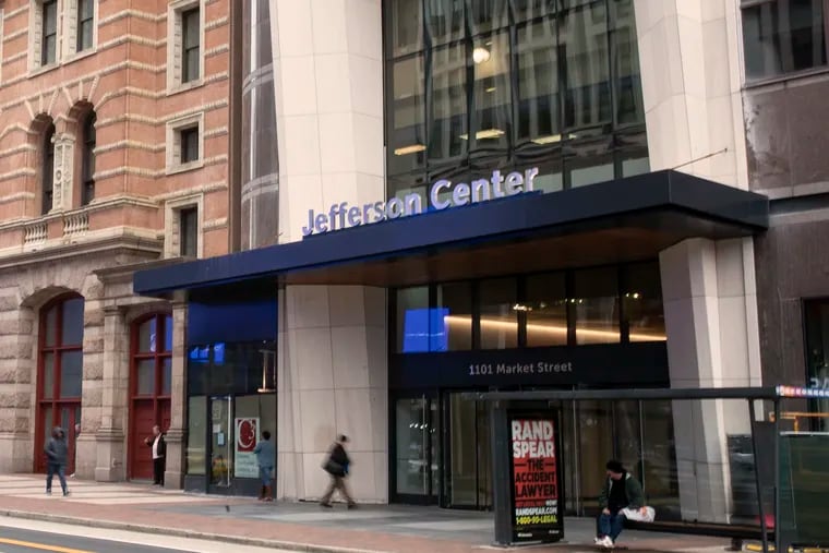 The Jefferson Center, at 11th and Market Streets in Center City, is the headquarters for Thomas Jefferson University and Jefferson Health, which kept its A credit rating from Standard & Poor's, but remains under pressure to return to profitability.