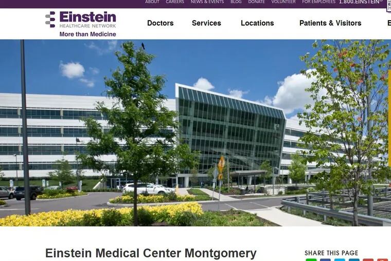 The webpage of Einstein Medical Center Montgomery, a hospital in East Norriton.
