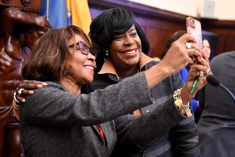 Former Councilmember Blondell Reynolds Brown (left) takes a selfie with Mayor Cherelle L. Parker during an event at City Hall in February. Reynolds Brown, who left the Council in 2020, is now working as a lobbyist.