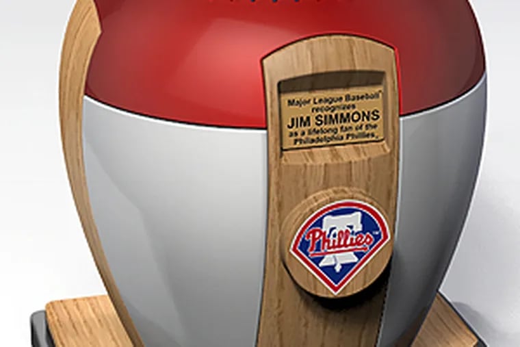 Eternal Images' Phillies-themed urn rests on "home plate" and holds a baseball.