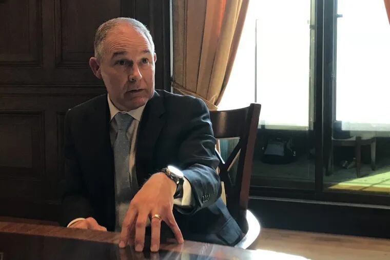 EPA Administrator Scott Pruitt answers questions Monday in his office in Washington.