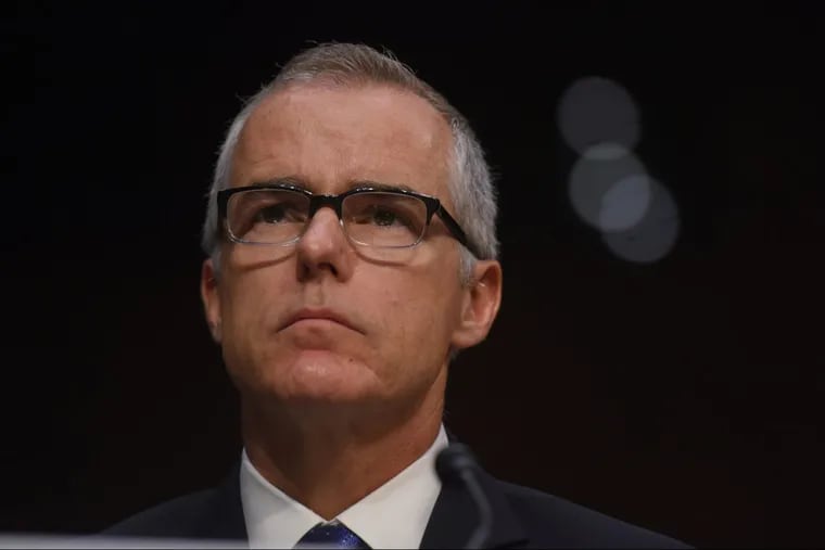 Andrew McCabe, former acting director of the FBI, has drawn executive ire for his politics. McCabe, above, testifies at a hearing in May 2017.