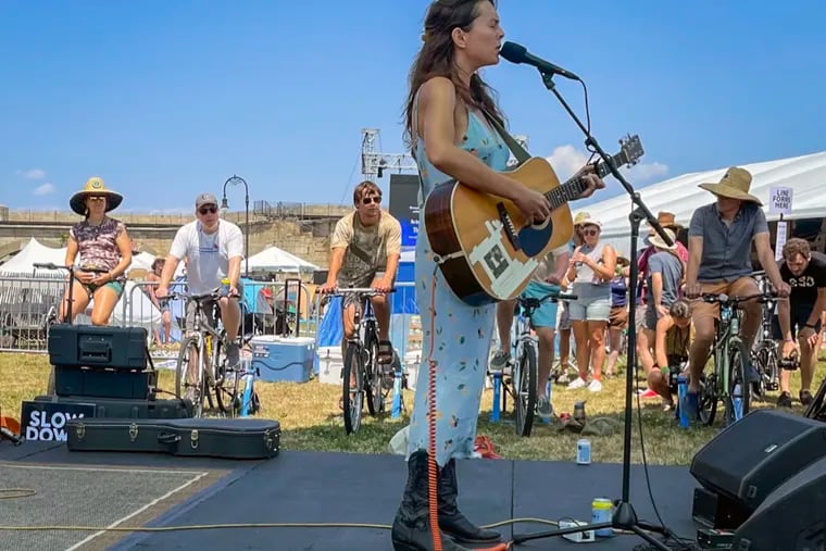 Madi Diaz performs on the Newport Folk Festival's bike stage on Friday, July 22, 2022, in Newport, R.I. (AP Photo/Pat Eaton-Robb)
