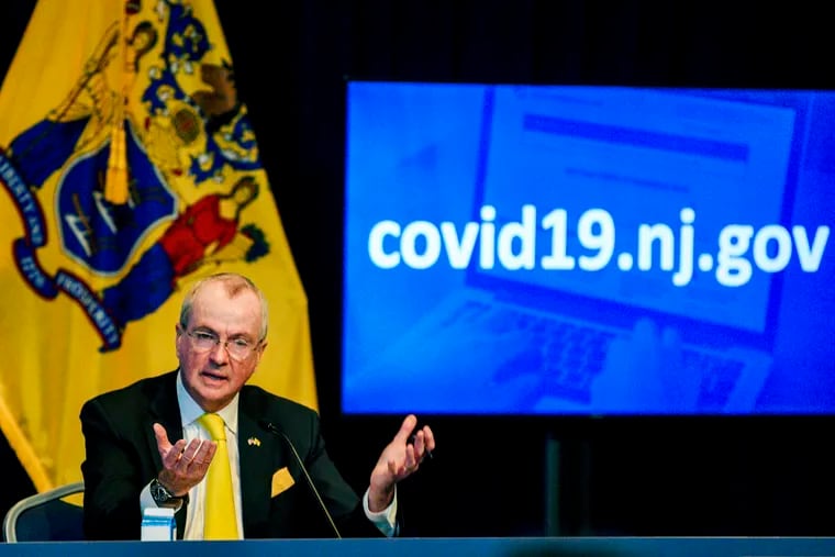 New Jersey Gov. Phil Murphy holds a coronavirus briefing in Trenton on Tuesday.