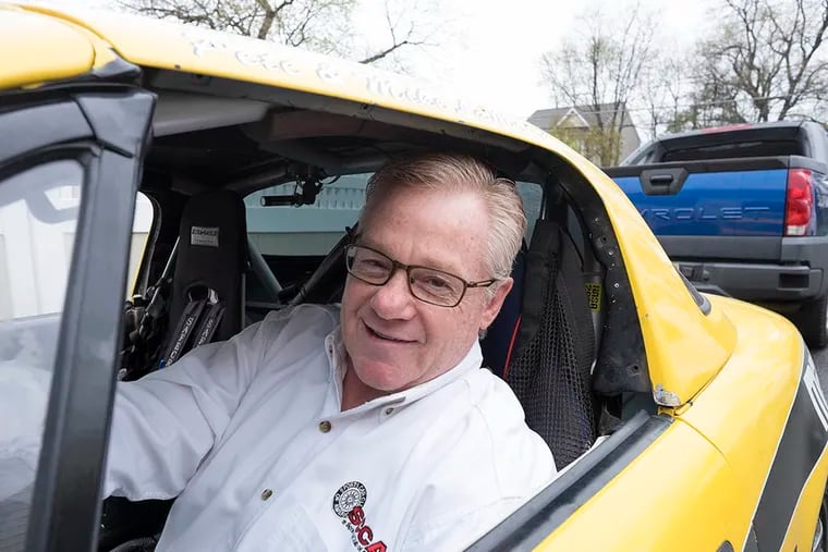 Mike LaMaina, former mayor of Oaklyn, in his modified 1992 Miata, which he’ll race in Millville on Saturday. (ED HILLE / Staff Photographer)