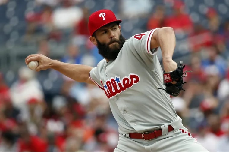 Starter Jake Arrieta allowed just one run and two hits through six innings before manager Gabe Kapler had to pinch-hit for him.
