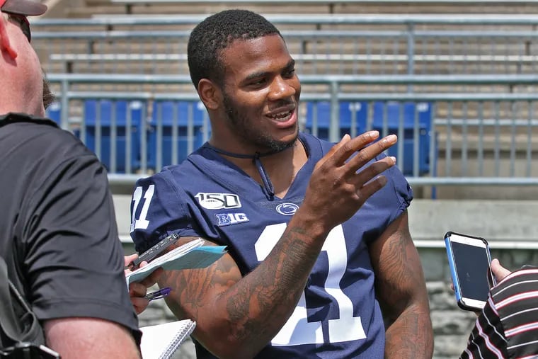 Penn State football linebacker Micah Parsons (11) during the program's annual Media Day on Aug. 3, 2019.