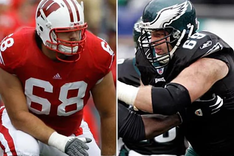 "He's a little bit like a Jon Runyan," NFL Network analyst Mike Mayock said of Wisconsin tackle Gabe Carimi (left). (AP Photos)