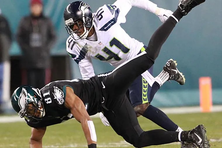 Jordan Matthews has a pass intended for him by the Seahawks' Byron
Maxwell. (Ron Cortes/Staff Photographer)