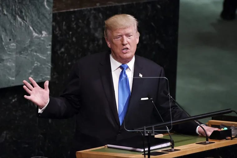President Donald Trump addresses world leaders at the UN General Assembly in New York on Sept. 19, 2017.