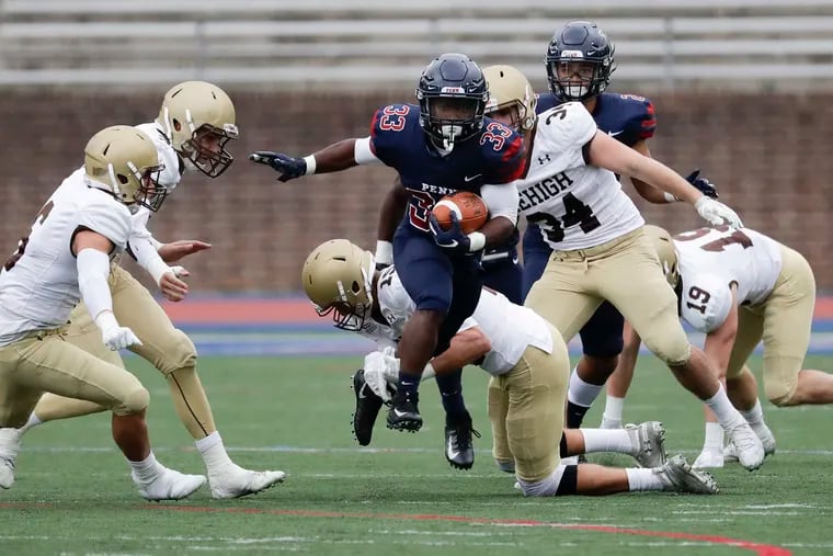 Penn's Isaiah Malcome, in earlier action against Lehigh, scored the Quakers' only touchdown on Saturday against Harvard.