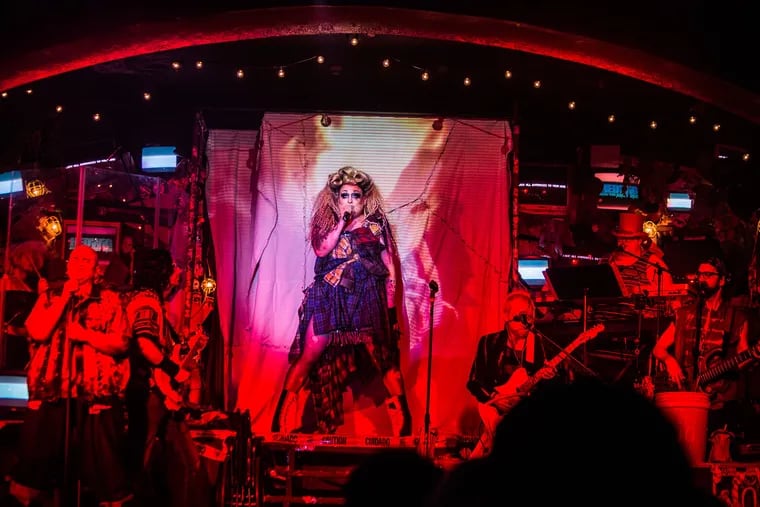 Braden Chapman (center) and the company of "Hedwig and the Angry Inch," by reTheater at the Ruba Club through June 24.