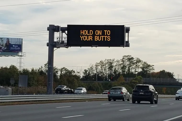 The New Jersey Department of Transportation is road testing digital alerts that use humor to relay serious safety messages. This is one of a pair of messages used during the recent forest fire season in South Jersey.