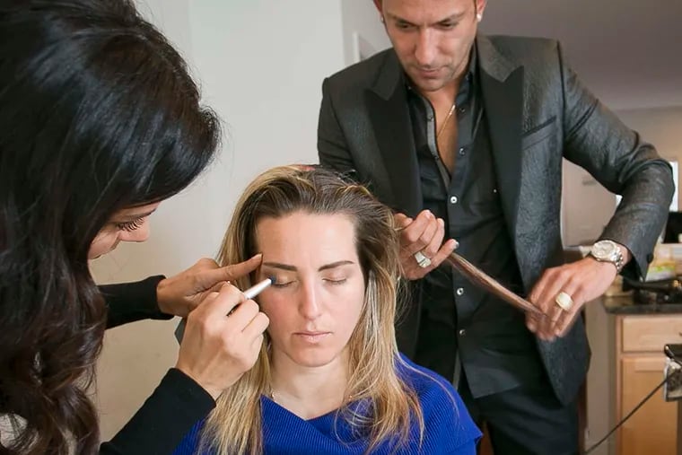 Before: ManeStreem client Erica Brinker gets the glam treatment from makeup artist Kathy Tsakiris and hairstylist Martino Cartier of Martino Cartier Salon.