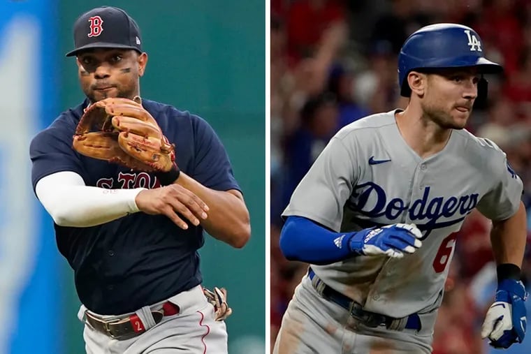 The Red Sox' Xander Bogaerts, left and the Dodgers' Trea Turner