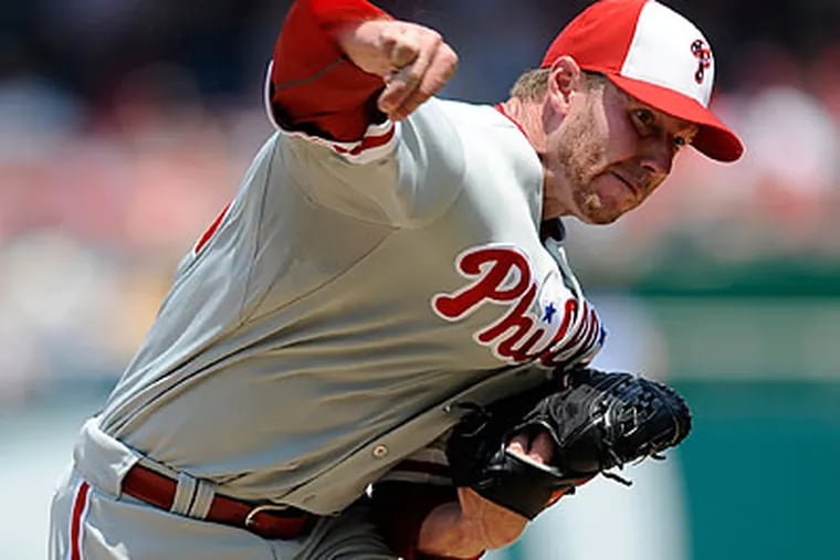 Roy Halladay beat the Nationals for the 10th straight time, even though he didn't have his best stuff. (Nick Wass/AP)