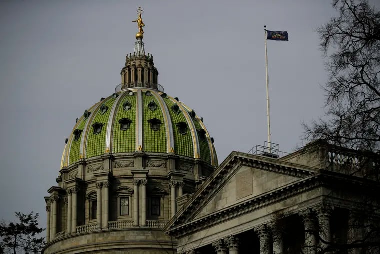 The dome of the Pennsylvania Capitol is visible in Harrisburg, Pa., Tuesday, Feb. 5, 2019. (AP Photo/Matt Rourke)