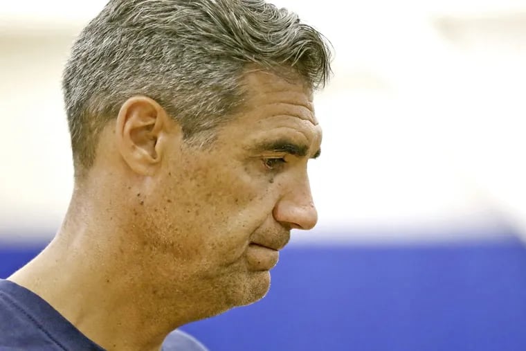 Villanova University mens basketball head coach Jay Wright talks about the passing of former 'Nova coach Rollie Massimino during a short press conference at the university on Wednesday.