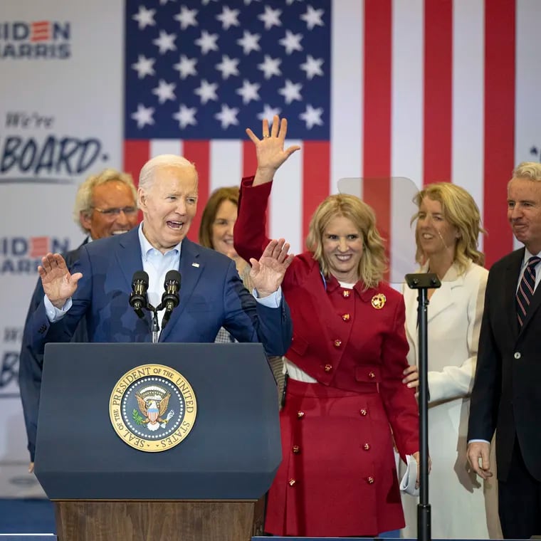 President Joe Biden speaks during a campaign event at the Martin Luther King Recreation Center in Philadelphia, Thursday, April 18, 2024, with members of the Kennedy family.