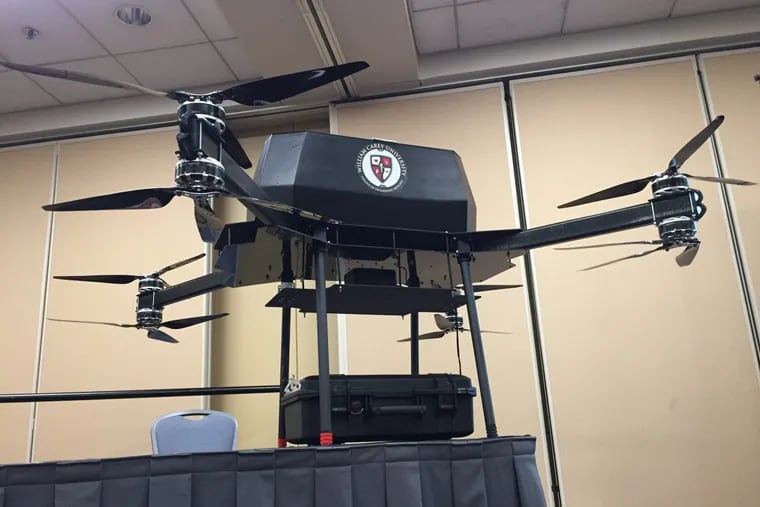This drone could be loaded with a defibrillator, a stethoscope, and a tourniquet, along with a wireless headset so physicians could tell civilians how to treat victims at a disaster scene. The device was presented Monday at an osteopathic conference in Philadelphia.